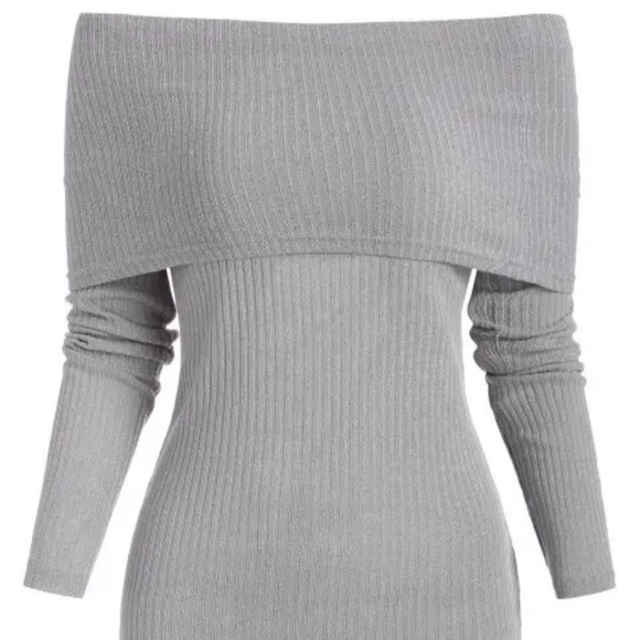 Zaful Fold-over Off Shoulder Ribbed Slim Sweater - Picture 1 of 4